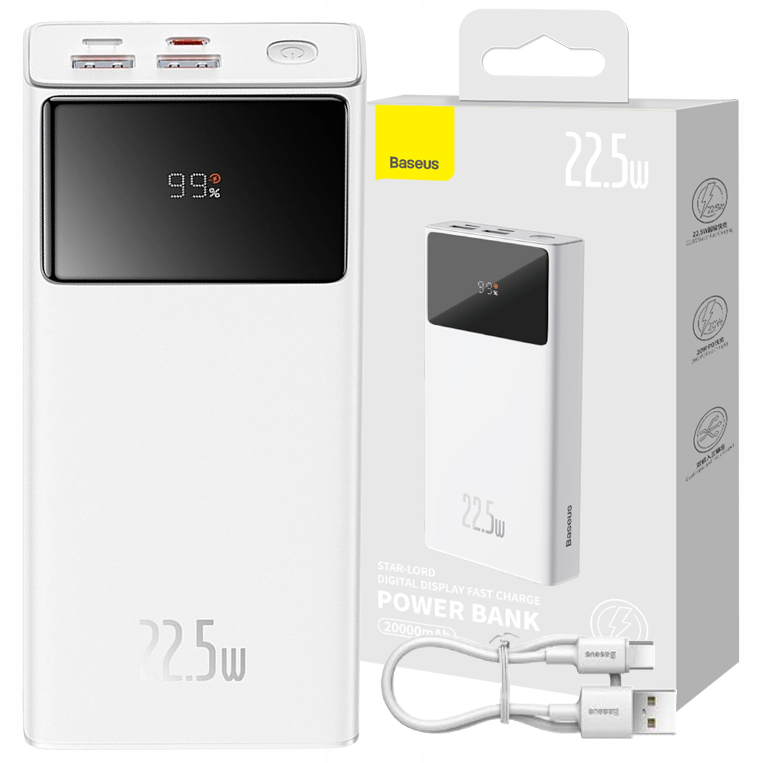 Baseus Power Banka 20000 Mah Rychlé Nabíjení 22,5 W Pd Qc Usb-c Usb-a Micro