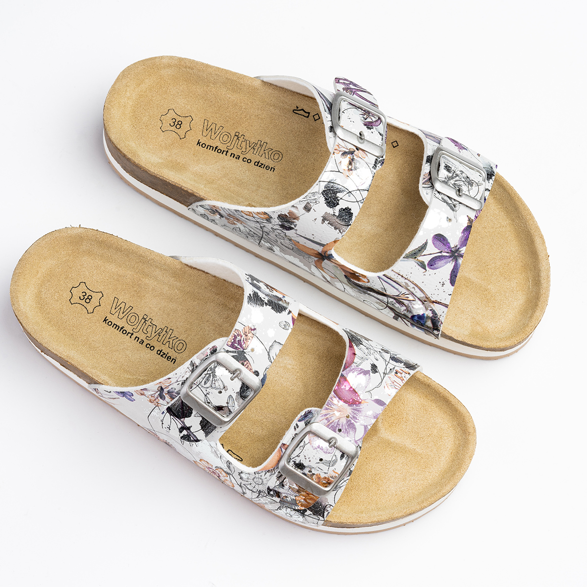 Nazouváky profilované v.KŮŽE květiny módní pohodlné stabilní lehké Wojtyłko 41