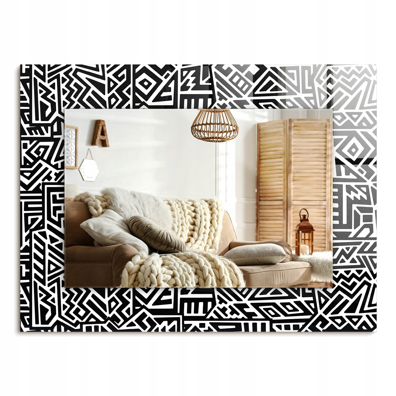 Zrkadlo s potlačou do kúpeľne, spálne, obývačky Geometrický vzor 80x60 cm