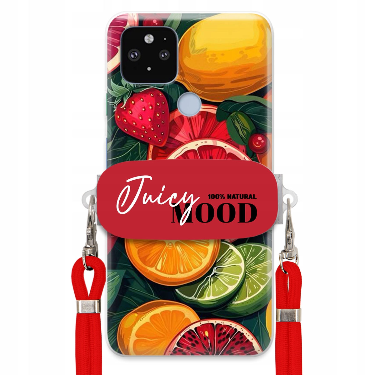 Puzdro pre Google Pixel 5XL Červené Crossbody vodítko držiak Juice Mood Ovocie