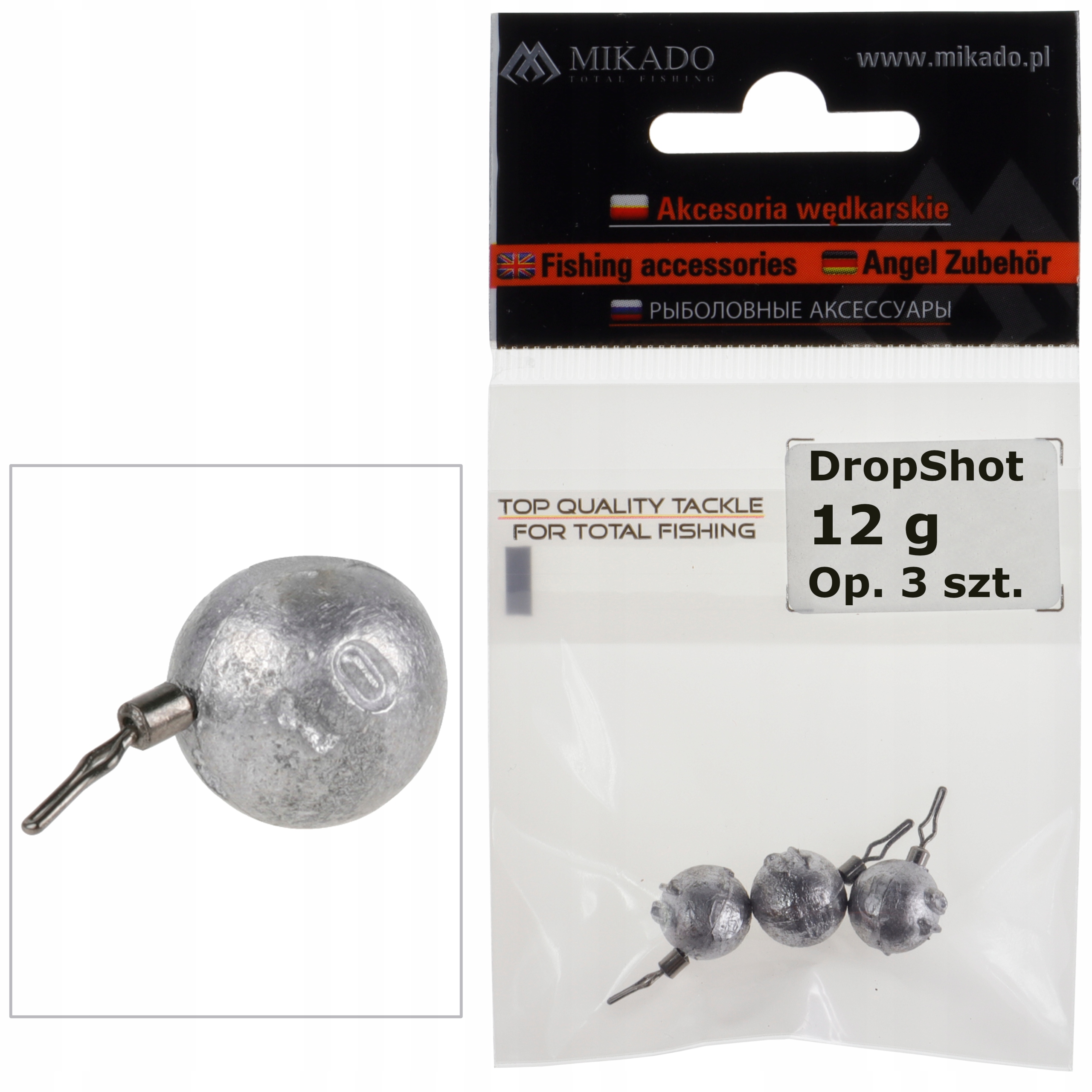 Ciężarek Drop Shot okrągły kula Mikado 12 g 3 szt