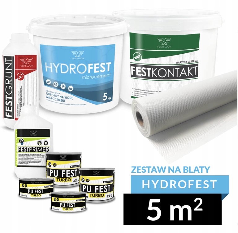 Mikrocement Hydrofest – sada pro pracovní desky 5 m2 – s Pf Turbo na dvě vrstvy