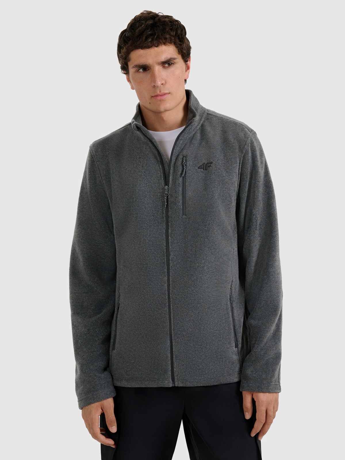 4F Pánská fleecová mikina regular se stojáčkem šedá S