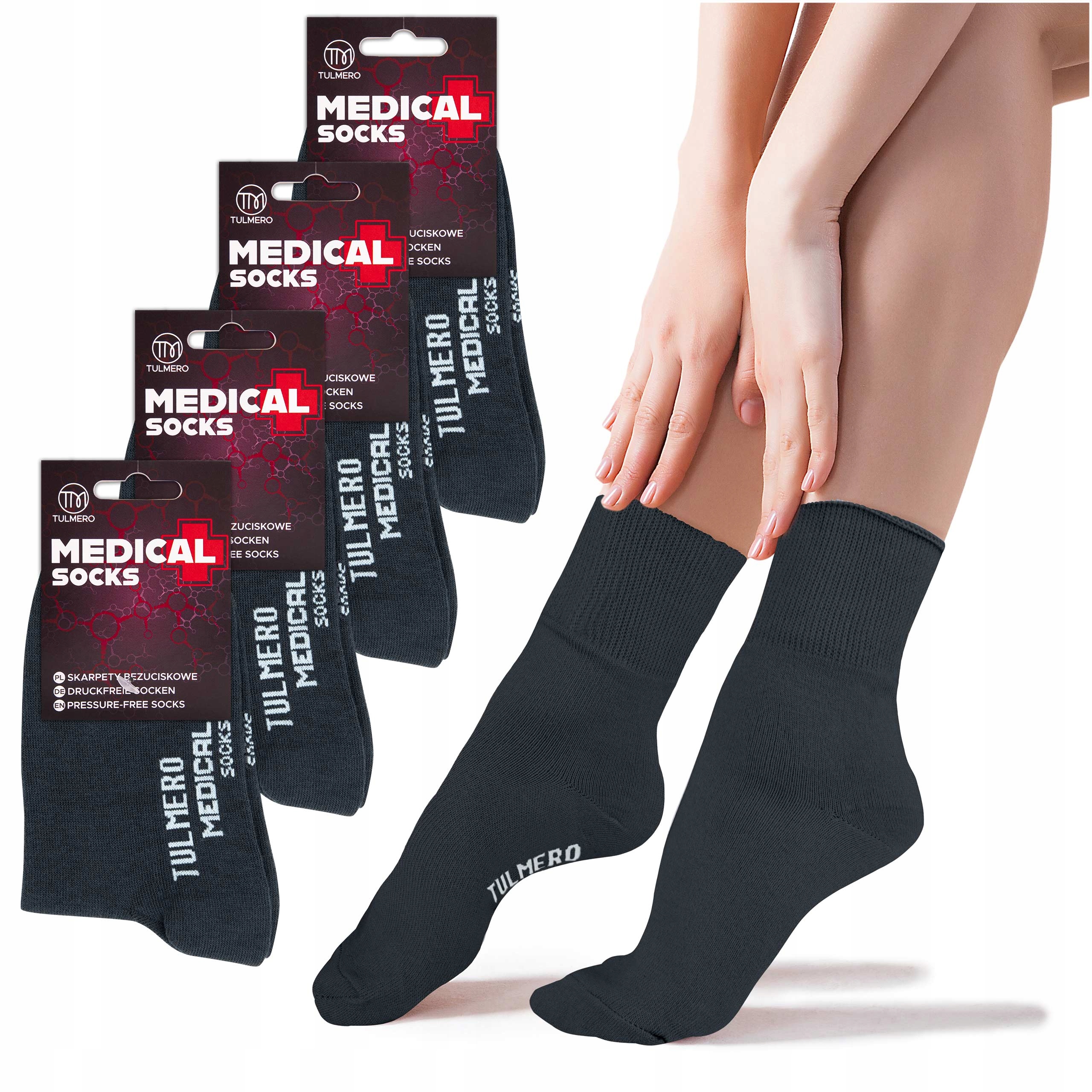 4X Ponožky Tulmero Medical Netlakové Dámské Bavlna Česaná 38-40