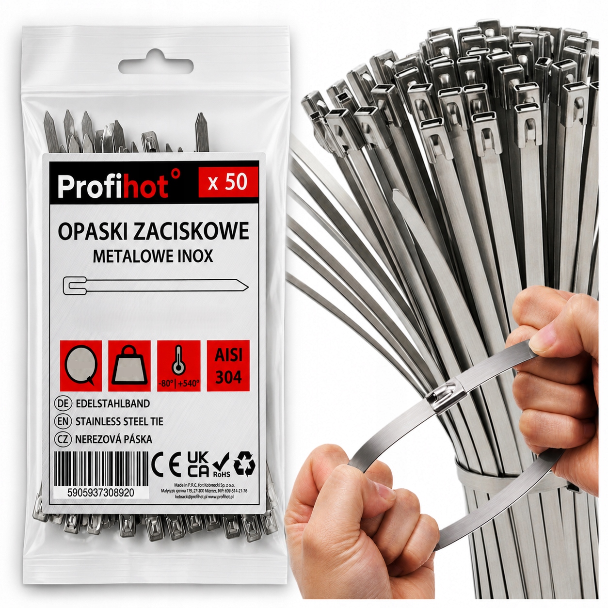 Opaski Zaciskowe Metalowe Ze Stali Nierdzewnej Aisi 304 Inox 4,6x100 50szt