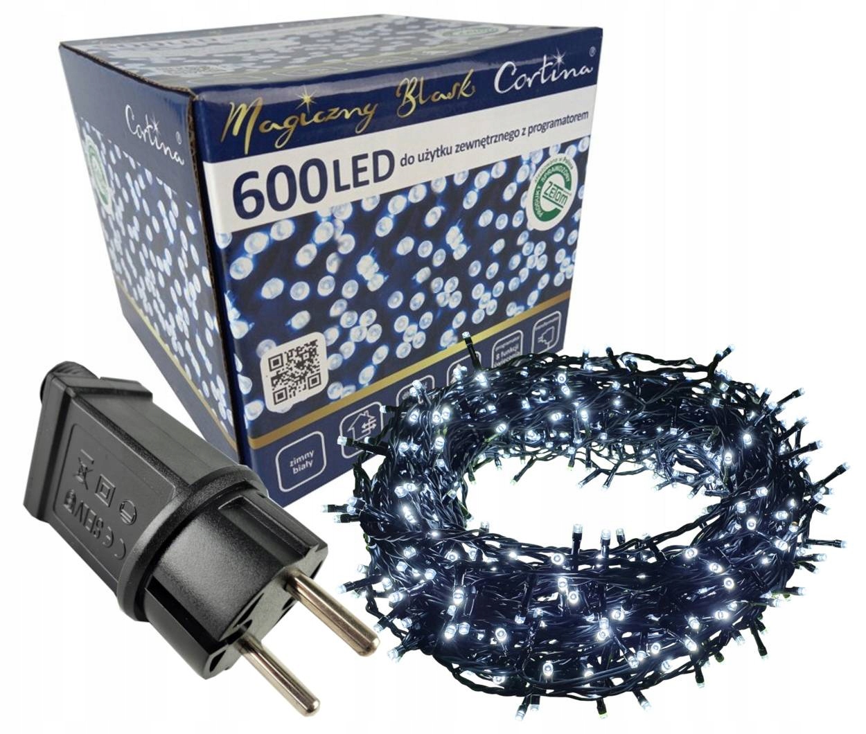 Vánoční Osvětlení Na Stromeček 600 Led Studená Bílá Na Vánoční Stromeček Programátor IP44 Zew/wew