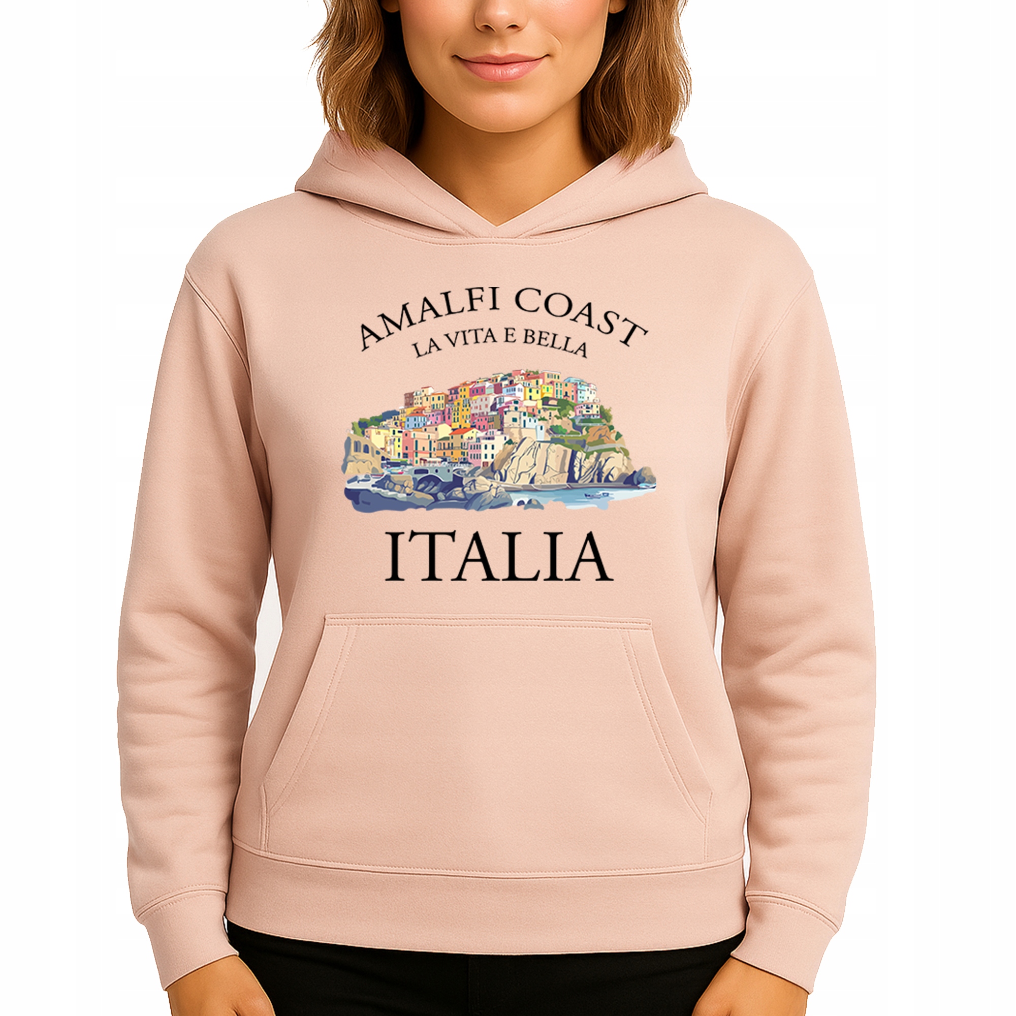 Mikina S Kapucí Broskvová bavlněná mikina Amalfi Coast Italia M