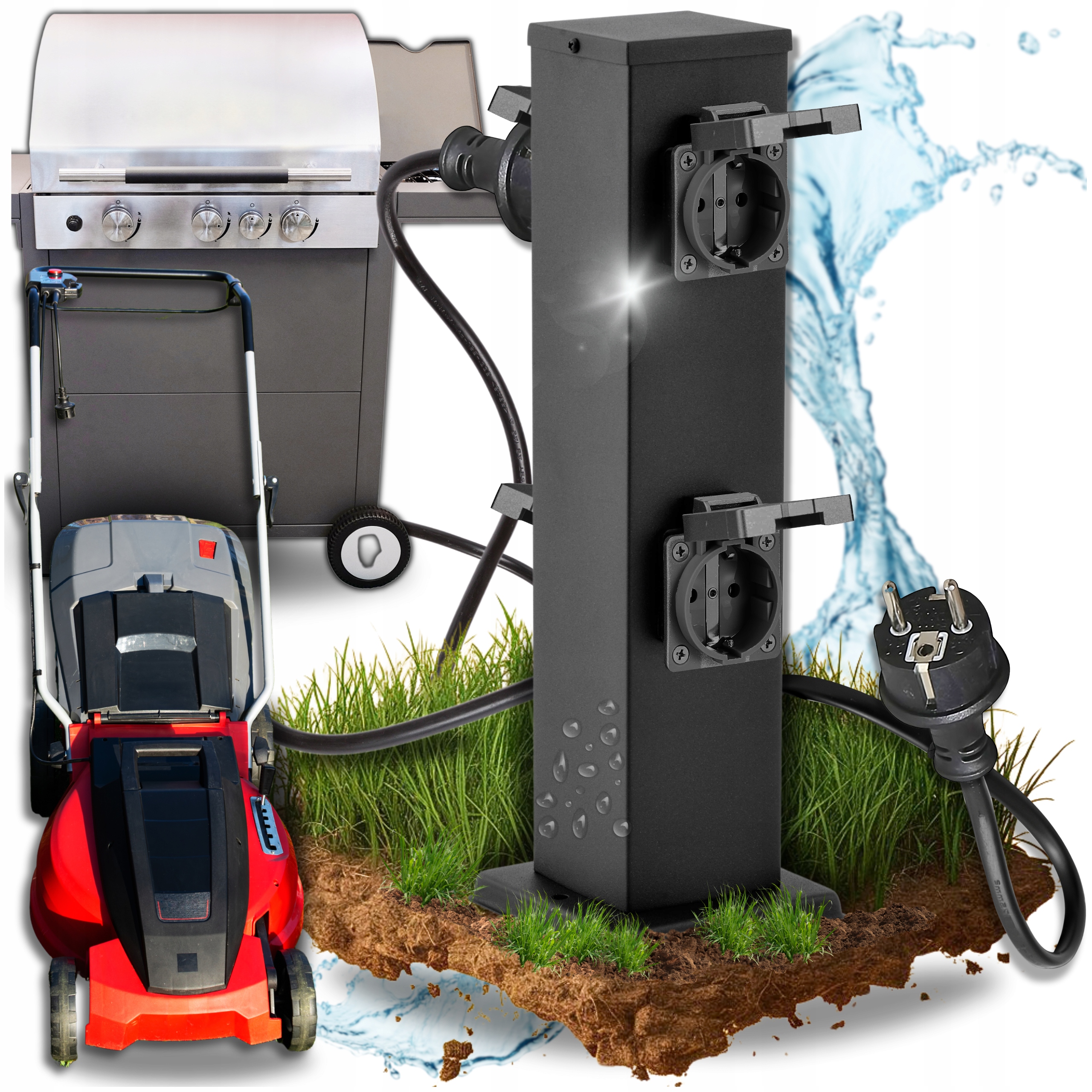 ELEKTRYCZNY SŁUPEK ZASILAJĄCY - 4 GNIAZDA - OBCIĄŻENIE DO 3500W - SOLIDNY