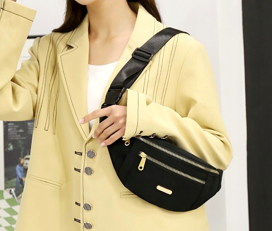 Damska Czarna Wodoodporna Nerka Pojemna miejska saszetka Kolor czarny