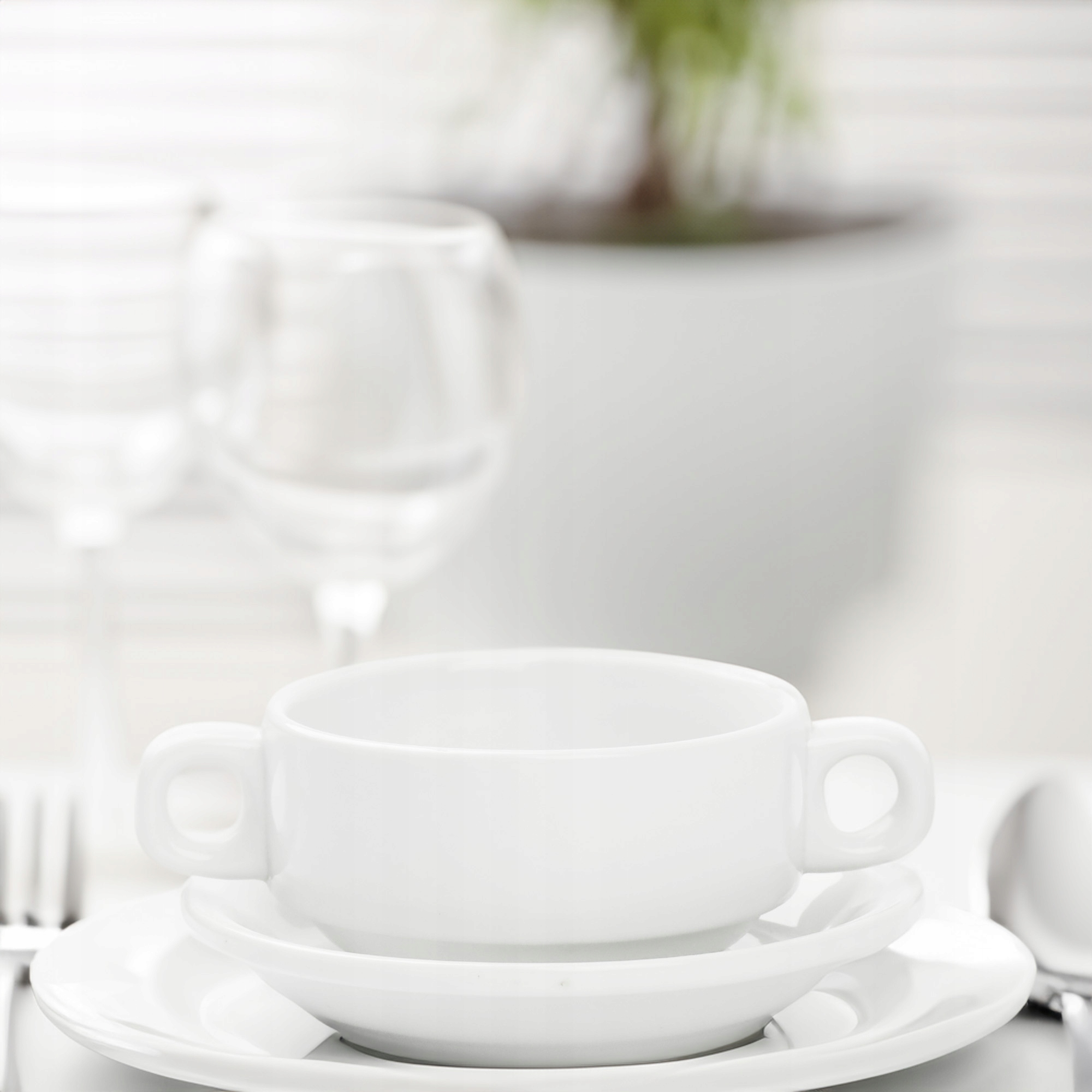 BULIONÓWKA PORCELANOWA ZE SPODKIEM I USZAMI 250 ML FLACZARKA DO ZUPY KREMU