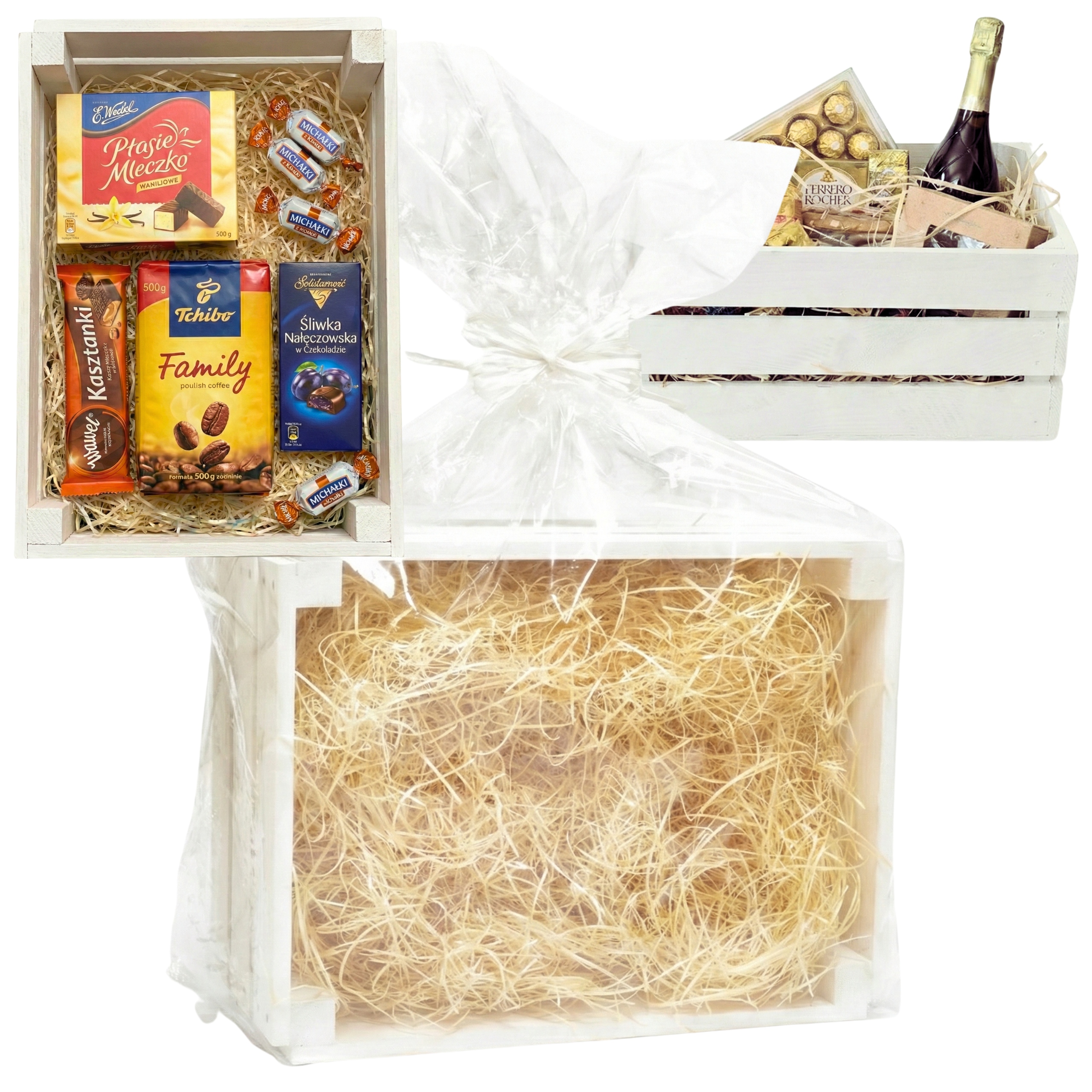 Bílý dárkový košík Dárková krabička Dřevěný koš Velká sada