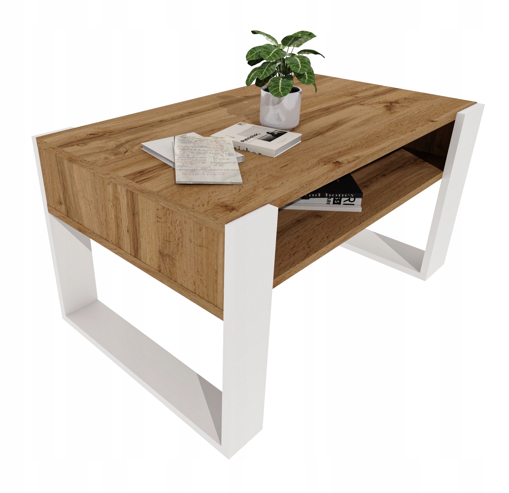 Kávový stolek Karo 92 cm s policí Dub Wotan/Bílý loft 92x53,6x45