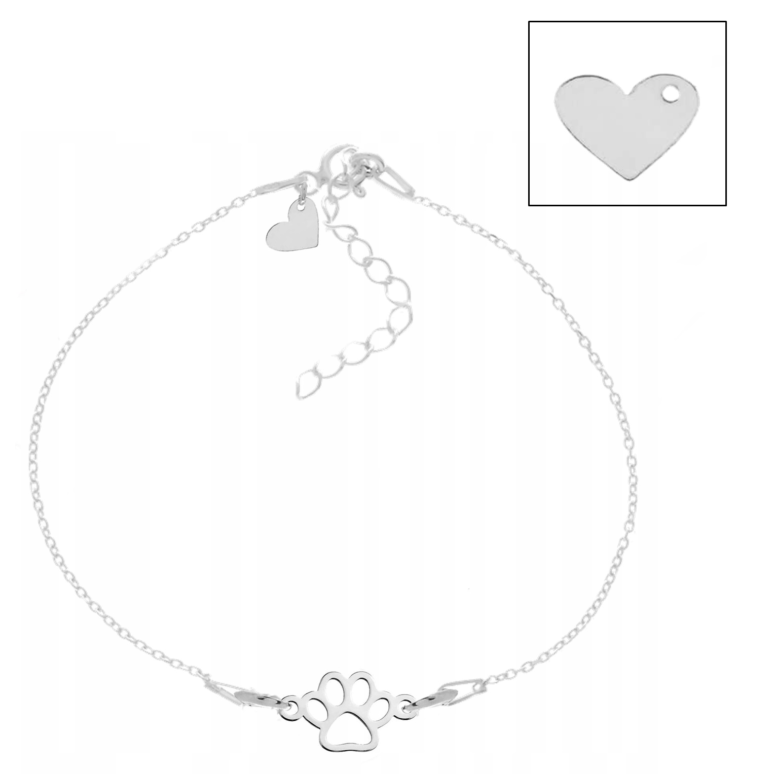 BRANSOLETKA SREBRNA ŁAPKA I SERCE SREBRO 925