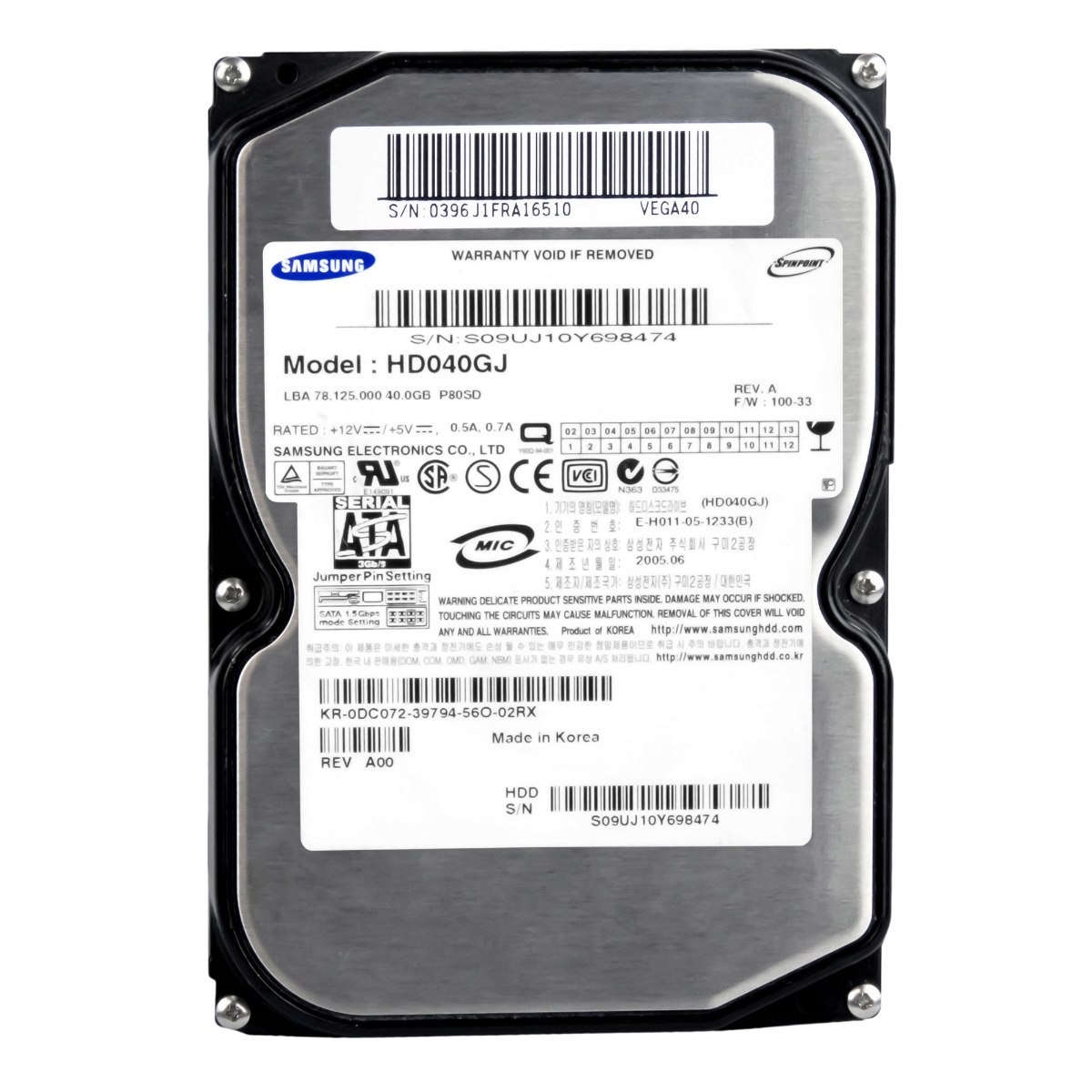 Samsung SpinPoint P80SD 40GB 7.2K 8MB Sata II 3.5'' HD040GJ