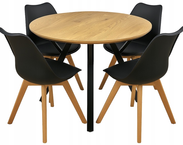 Stół Okrągły 80cm Loft Industrial 4x Krzesła Skandynawskie Komplet