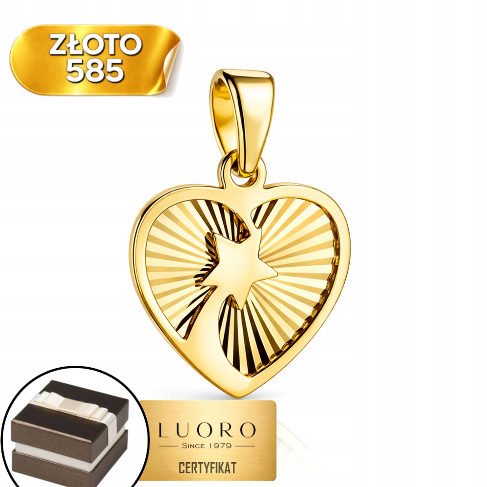 Zlatý Přívěsek 585 14K Diamantové Srdce S Hvězdou 18 MM Elegantní