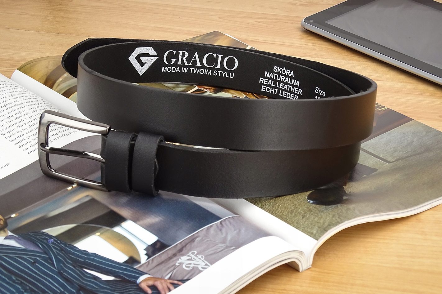 PASEK MĘSKI SKÓRZANY GRACIO DO SPODNI SKÓRA DŁUGOŚĆ PASKA 110 CM PREZENT Kolekcja GRACIO 3 CM
