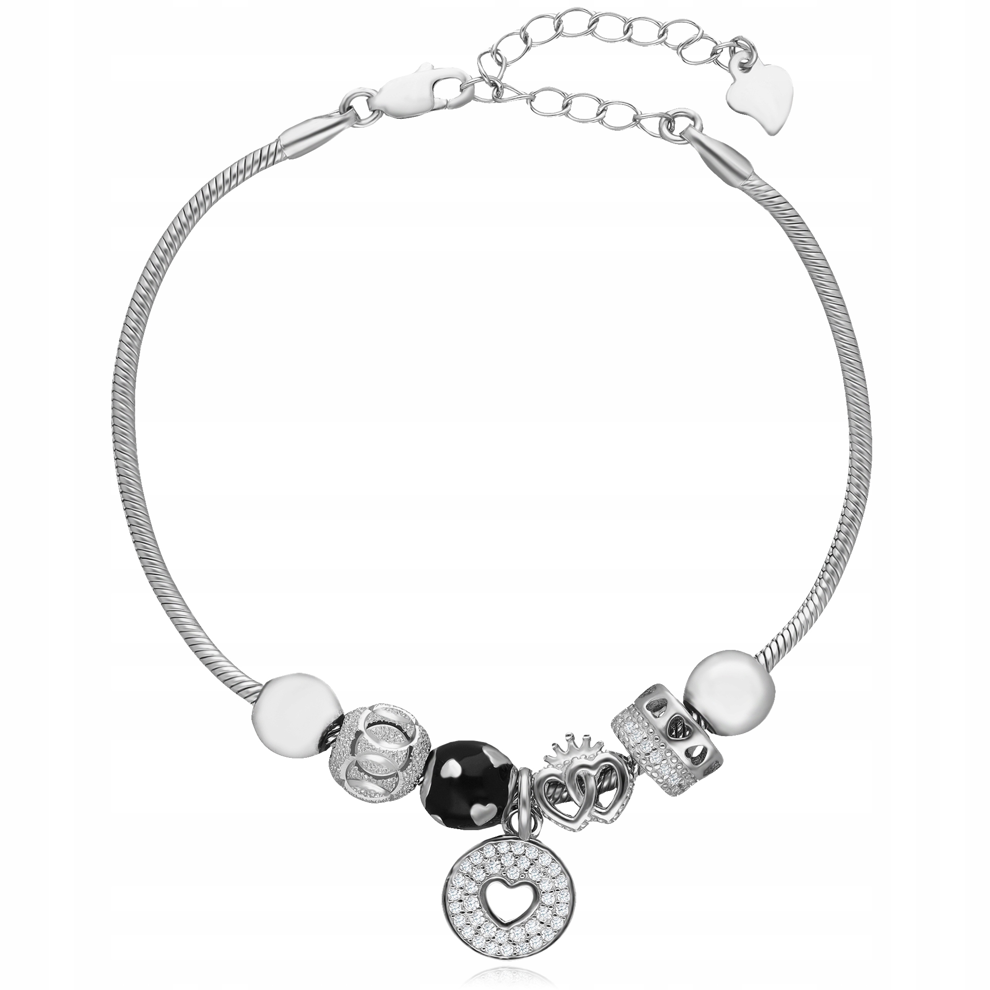 Stříbrný Modulární Náramek S Přívěskem Beads Koruna Srdce