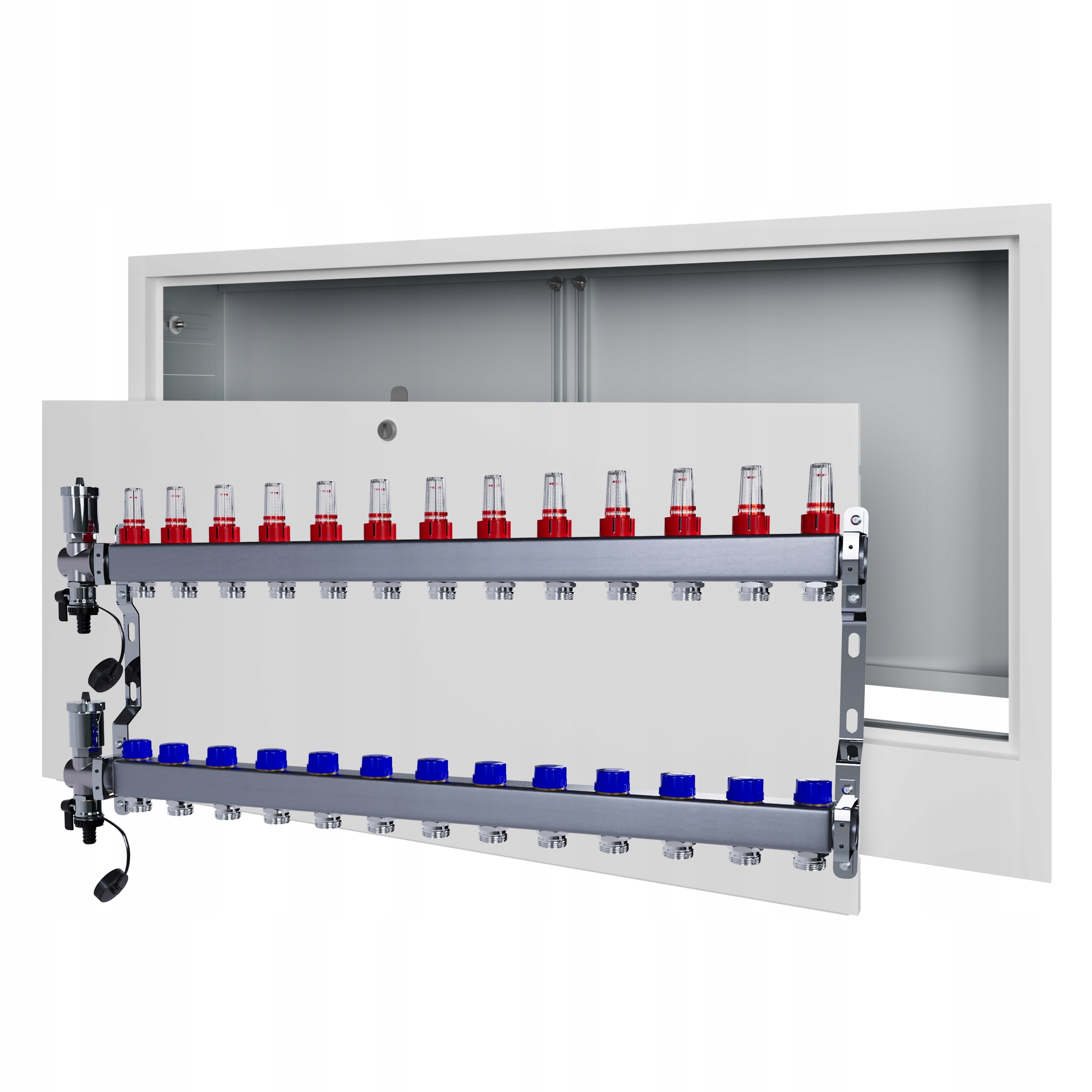 Rozdělovač pro podlahové vytápění 13 nerezový podomítková skříňka