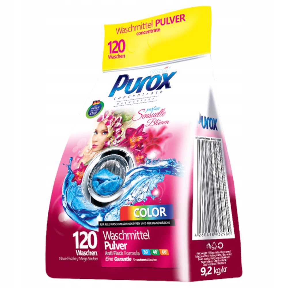 Levně Parfémovaný prací prášek Purox 9,2 kg color