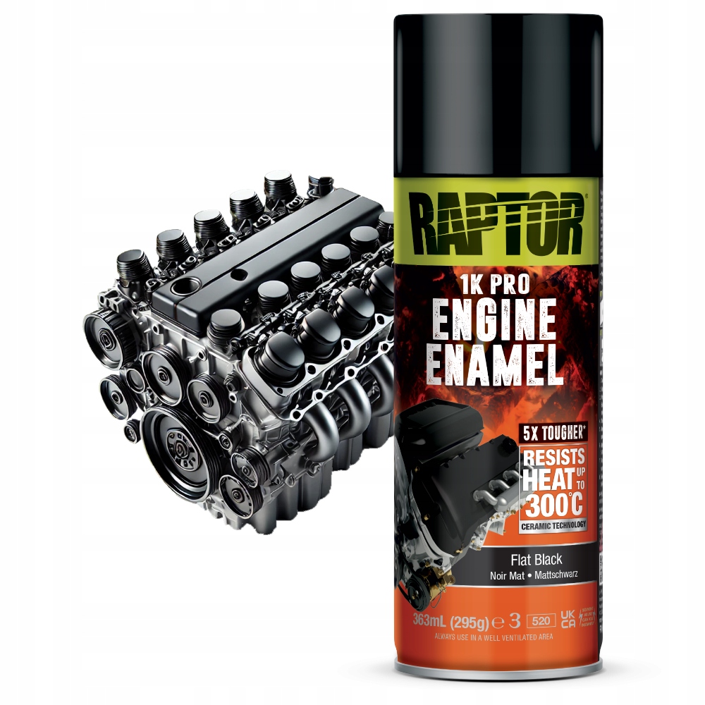 Raptor Farba Spray Do Malowania Silnika 300°C Czarna Matowa