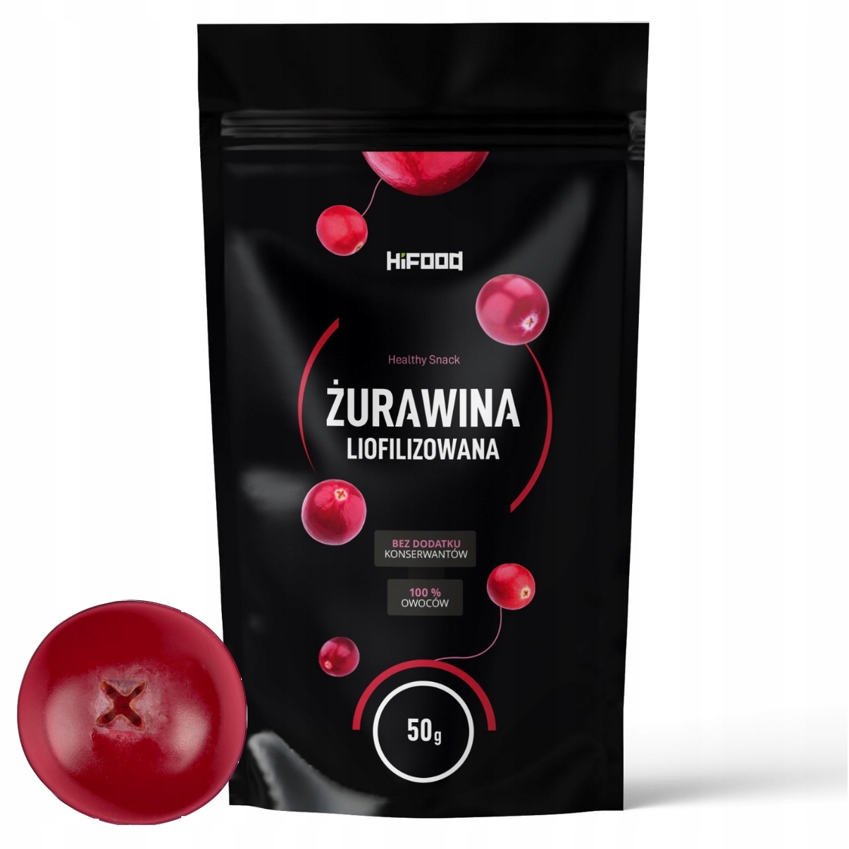 ŻURAWINA LIOFILIZOWANA 100% CAŁA 50g HiFOOD PYCHA