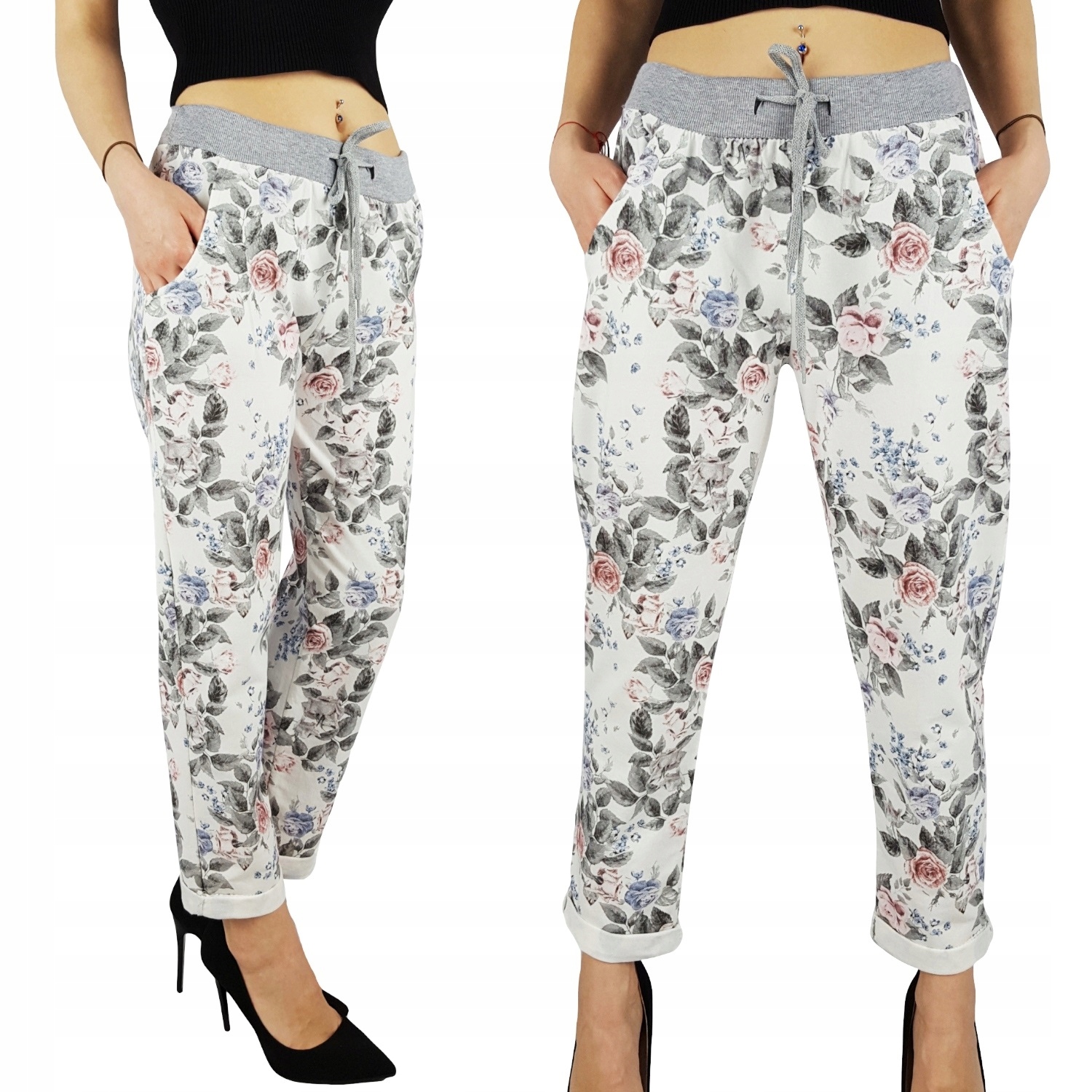 WYGODNE - SPODNIE - DRESOWE - KWIATY - BAWEŁNIANE