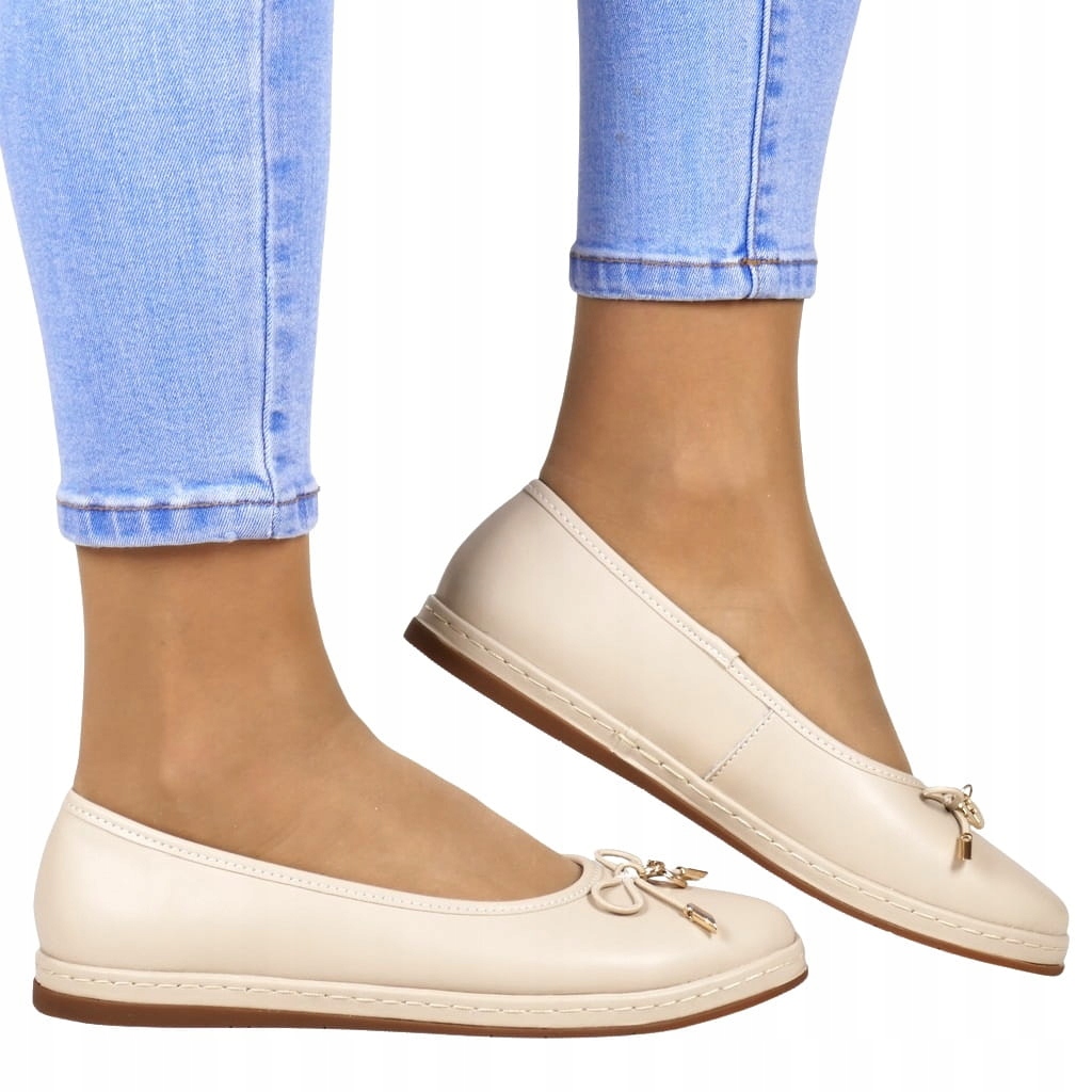 Baleríny Dámské Kožené Nazouvací Polobotky Na Platformě, Béžové, Širší, New