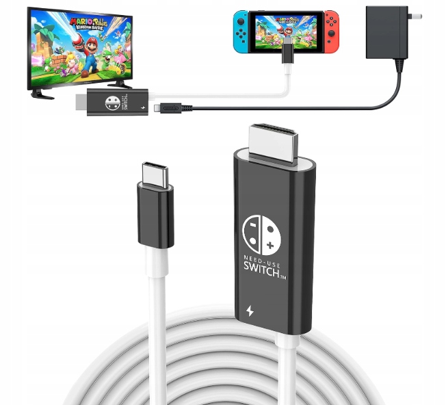 Kabel USB - C HDMI dla Nintendo Switch Długość 2 Metry w Kolorze Białym 4 K
