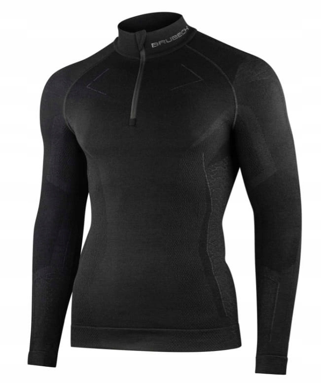 Koszulka Męska Brubeck Extreme Merino Half Zip czarna XL