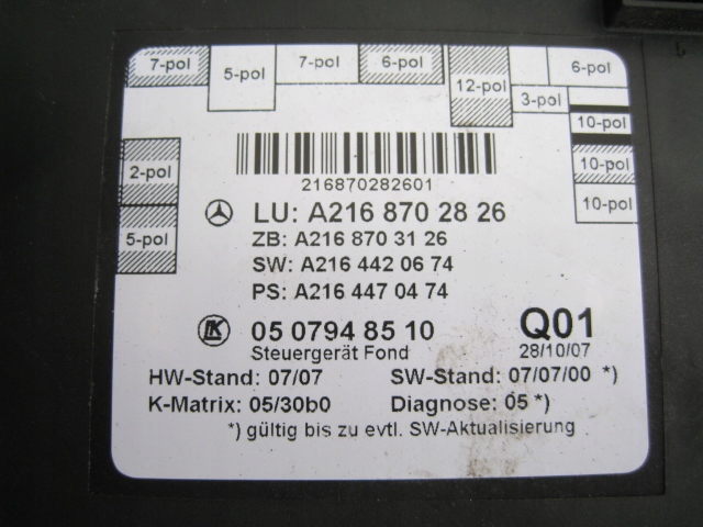 W216 CL 6,3 AMG module control unit of the window A2168702826