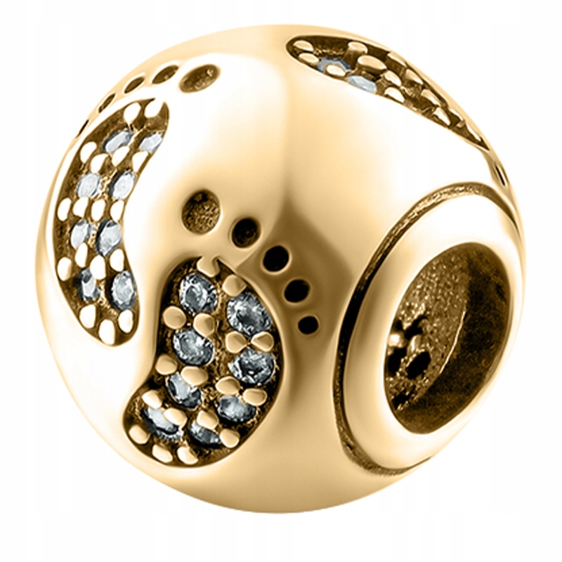 Zlatý Charms Srdce Chodidla Dítěte Srdíčko s Nožičkami Stříbro 925