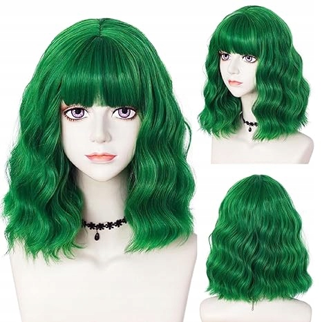 PERUKA ZIELONA WIG WŁOSY PÓŁDŁUGIE FALE ZIELONE COSPLAY HALLOWEEN W105