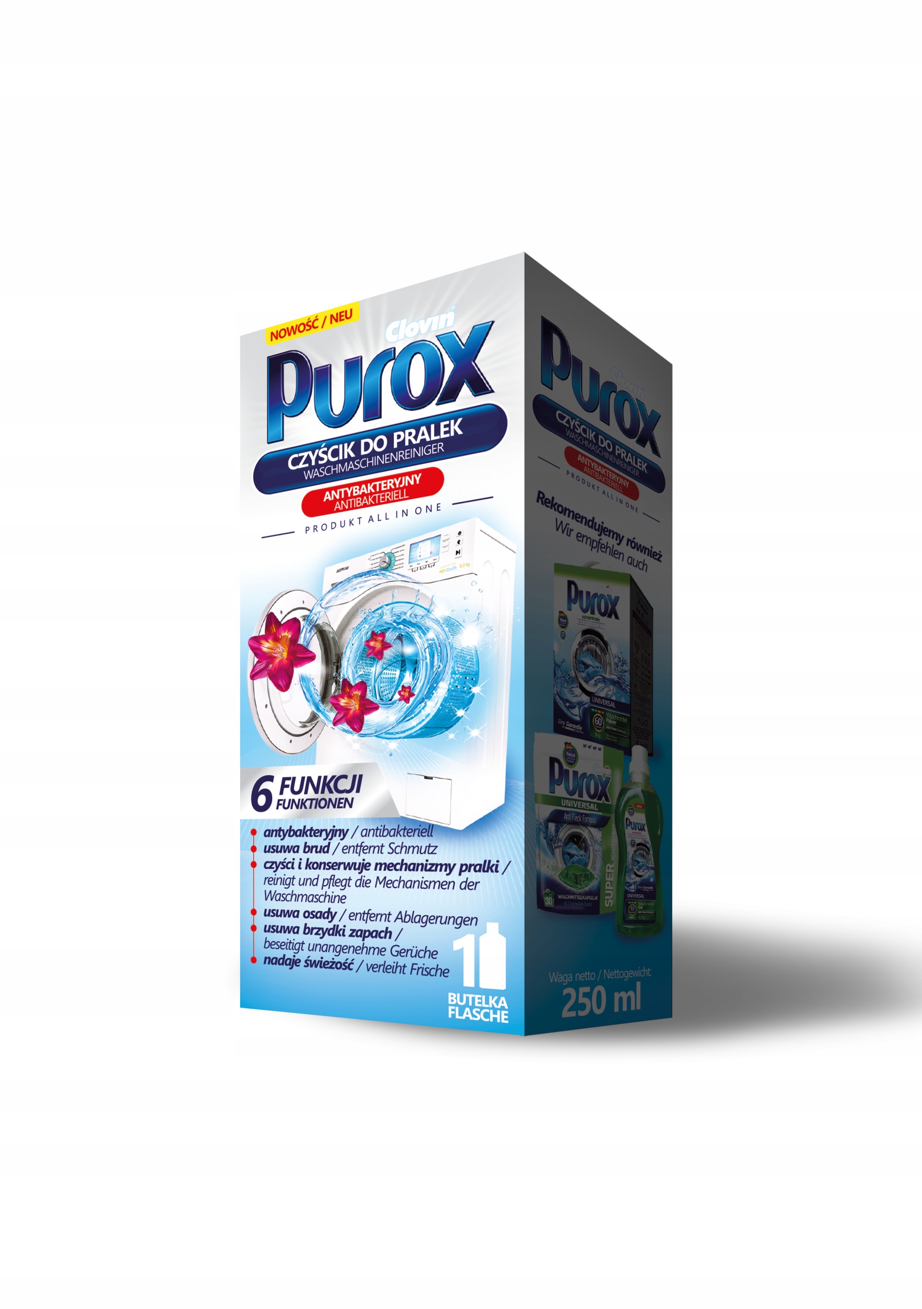 Levně 5X Purox Čistič praček Antibakteriální 250 ml Čistota bez kamene