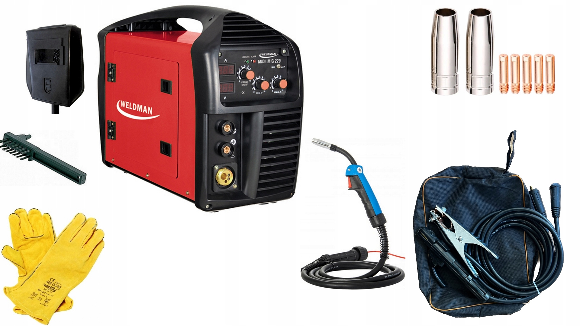 Spawarka Migomat MIDI Mig 220 Weldman Mig/mag Rękawice