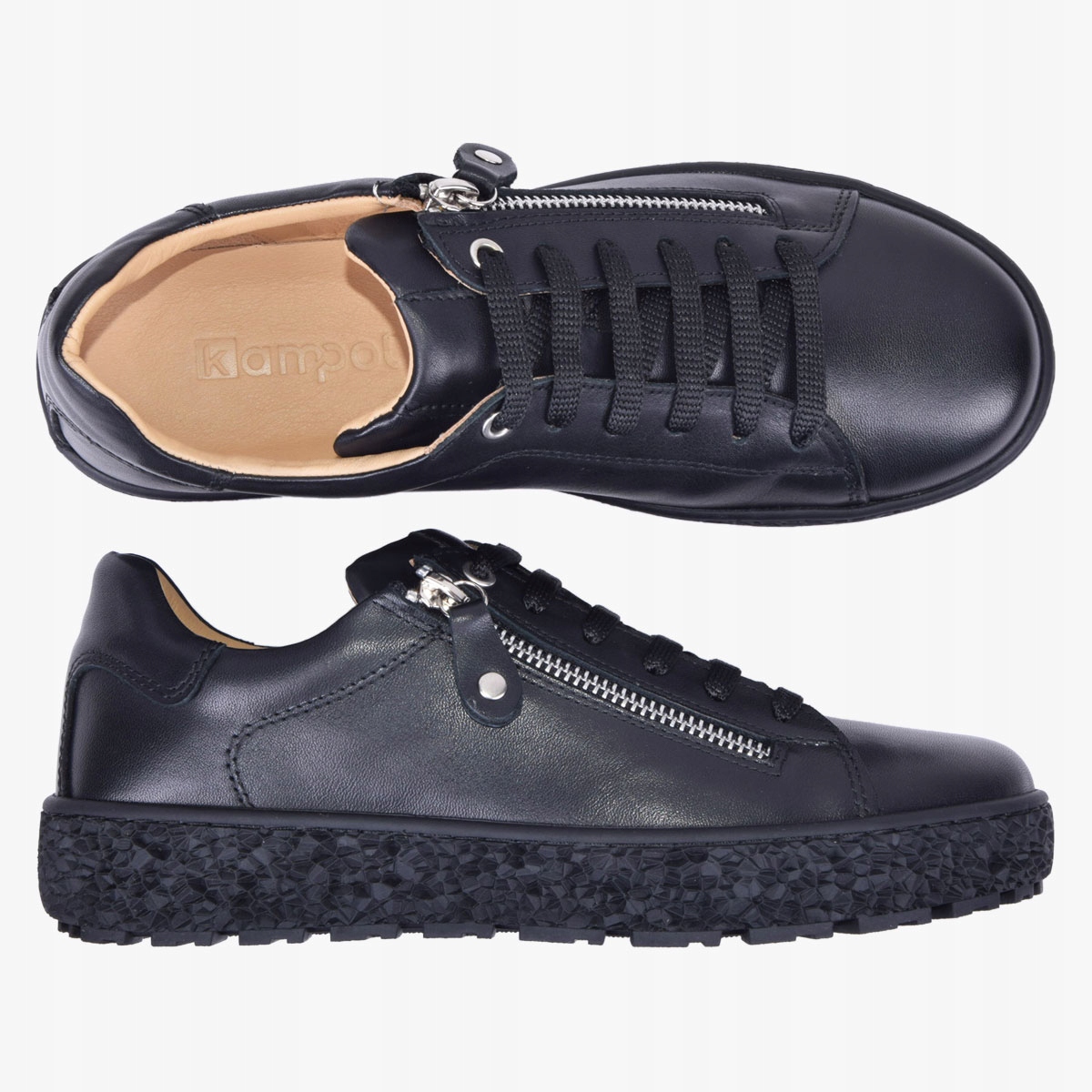 Buty Damskie Skórzane Szerokie Skóra Z Suwakiem Czarne 37