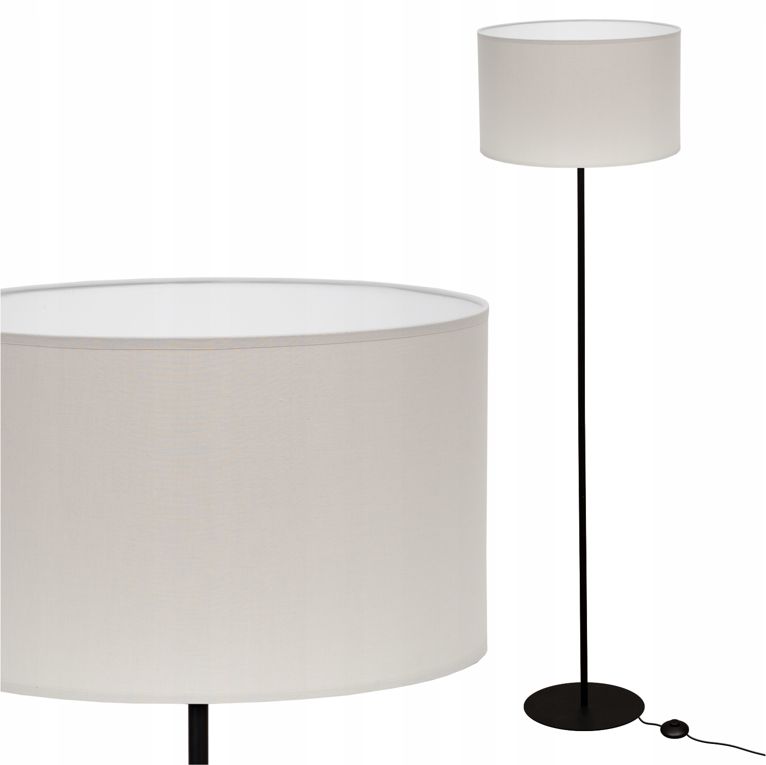 Klasyczna Lampa Stojąca z Abażurem Podłogowa z Kloszem 135 cm E27 Szary Led