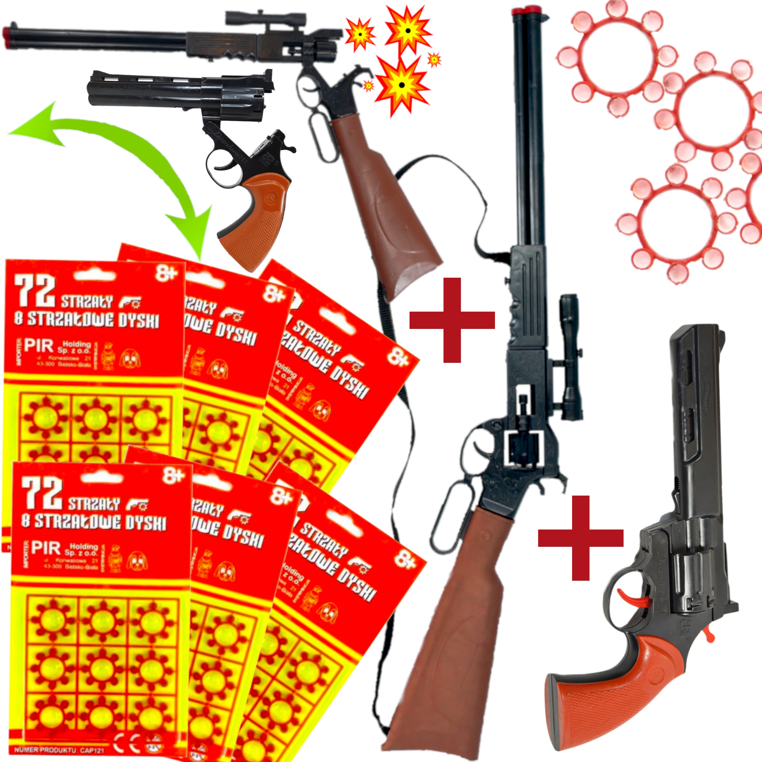 ZESTAW STRZELBA +PISTOLET NA KAPISZONY +6x SPŁONKA