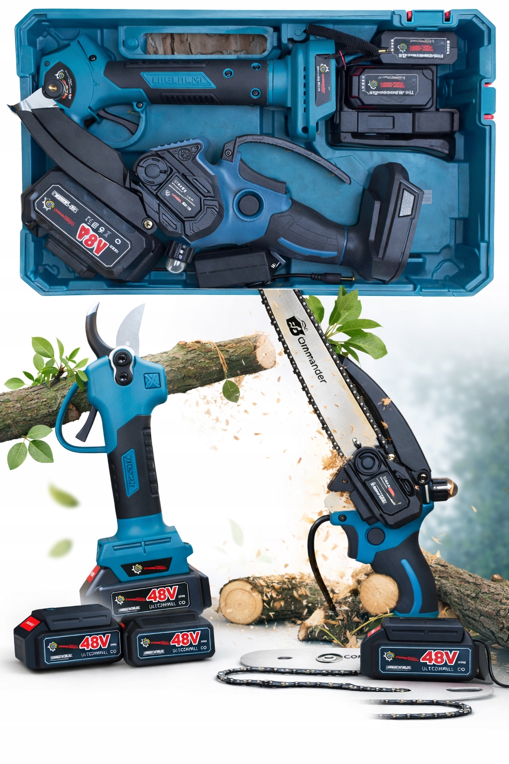 Zestaw 2W1 Piła Pilarka Akumultorowa Sekator 48V Aku 6AH 2SZT