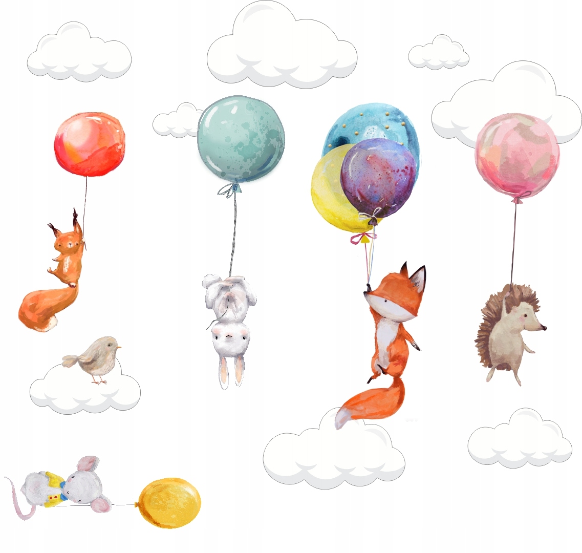 ZWIERZAKI KRÓLIKI BALONY NAKLEJKI NA ŚCIANĘ240x100