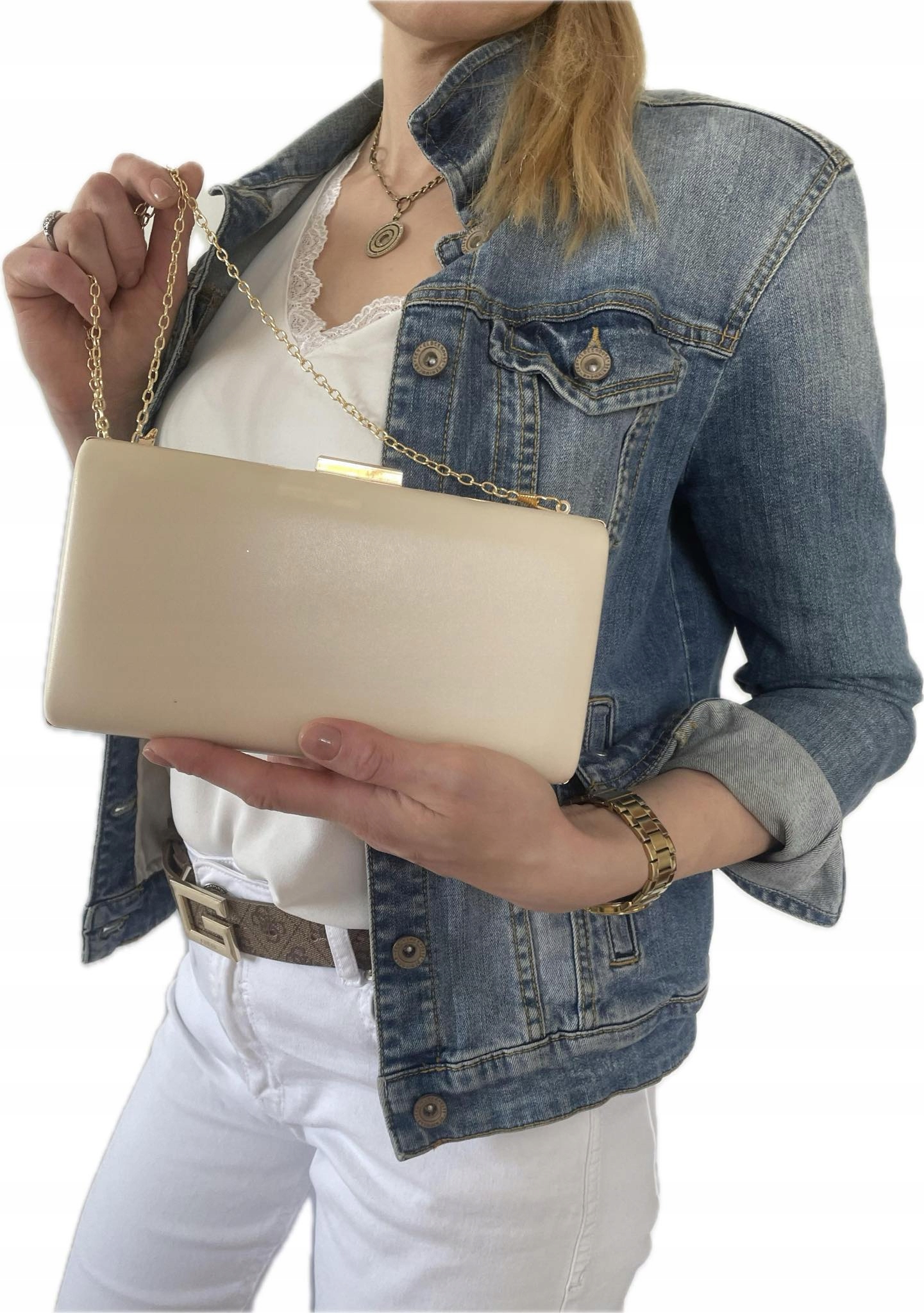 WIECZOROWA wizytowa TOREBKA puzderko ślub komunia BEŻ Szerokość produktu 22 cm