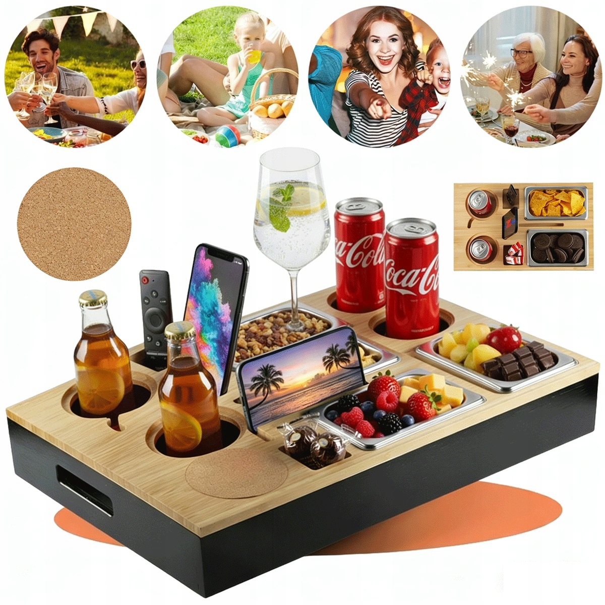 Nádoba se 2 miskami z z nerezové oceli s magnetickým víkem a úchyty