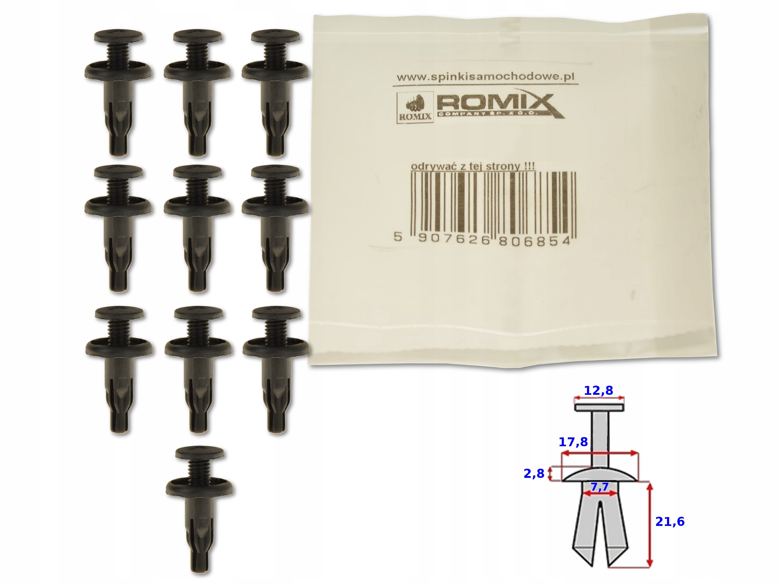 

Honda Prelude 91-96 Klips Spinka Kołek 10SZT Romix