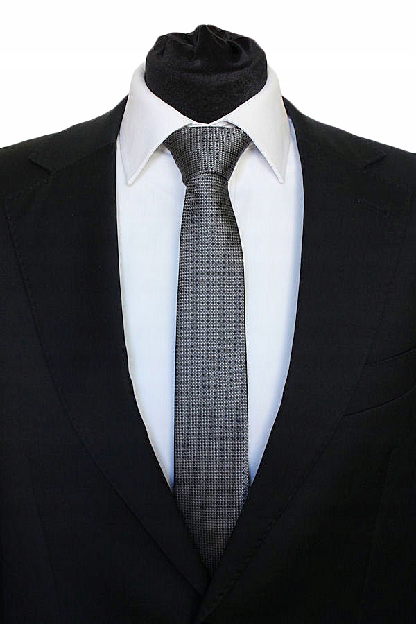 WĄSKI 6 cm KRAWAT SLIM SZARY W KROPKI KROPECZKI