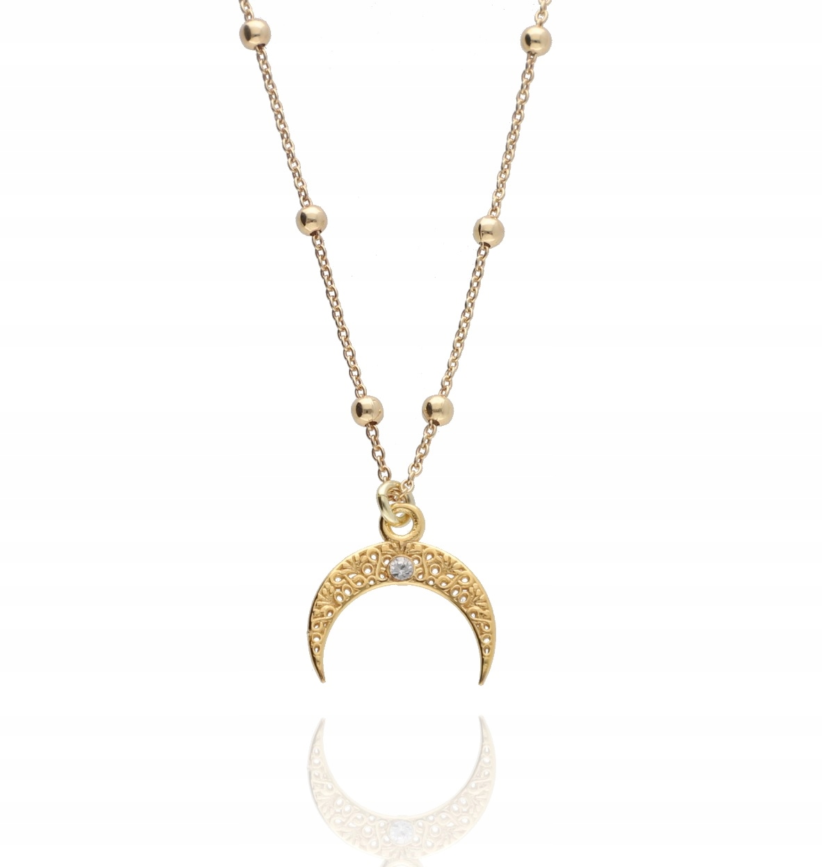 Zlatý kuličkový náhrdelník Měsíc talisman 40 cm 925