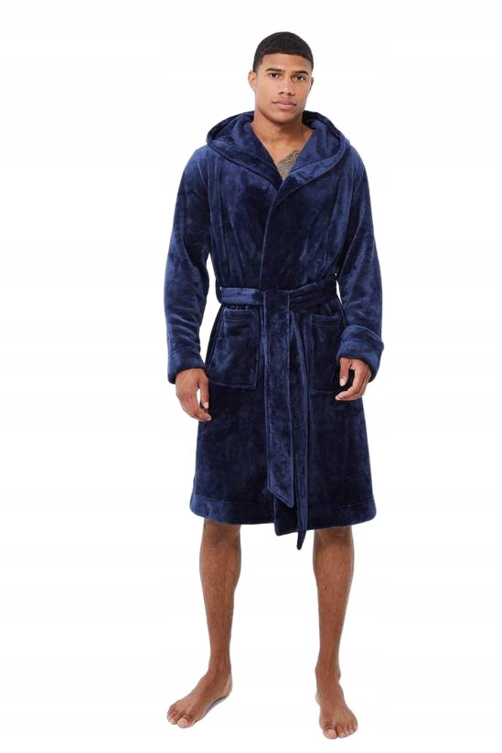 Boohooman Tmavě Modrý Měkký Župan S Kapucí Plus Size 5XL Z3A