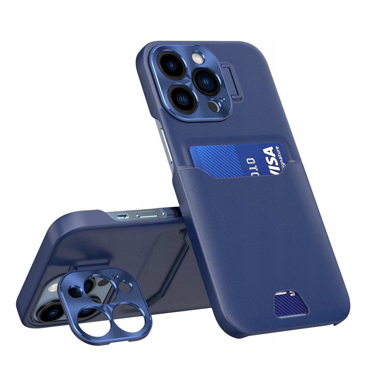 Etui Leather Stand do Samsung Galaxy S23 Ultra portfel na kartę niebieskie
