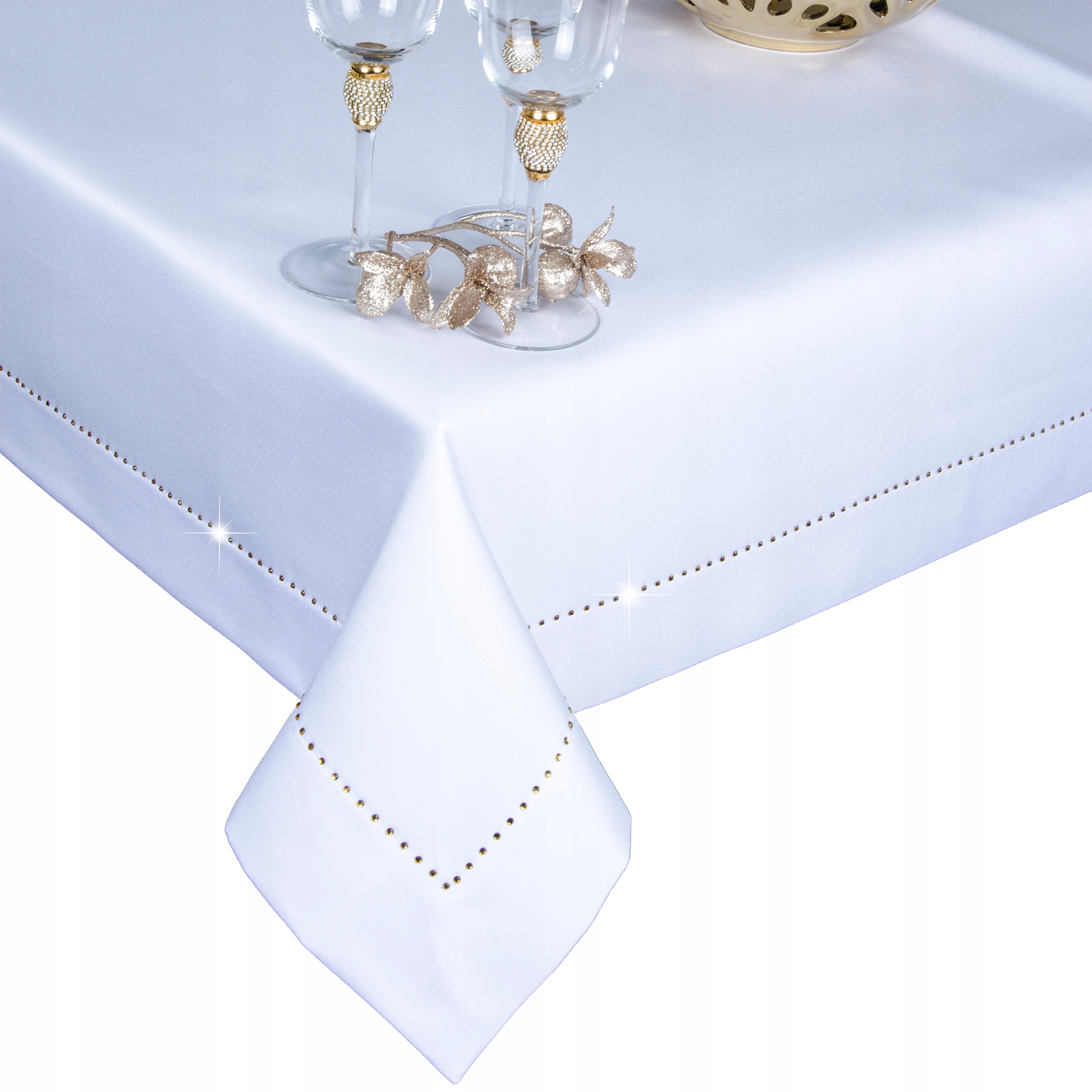 

Obrus biały Glamour 240x140 złote dżety