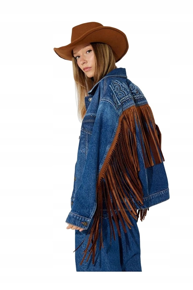 Koton Dámská Džínová Bunda S Třásněmi Modrá M 5FA