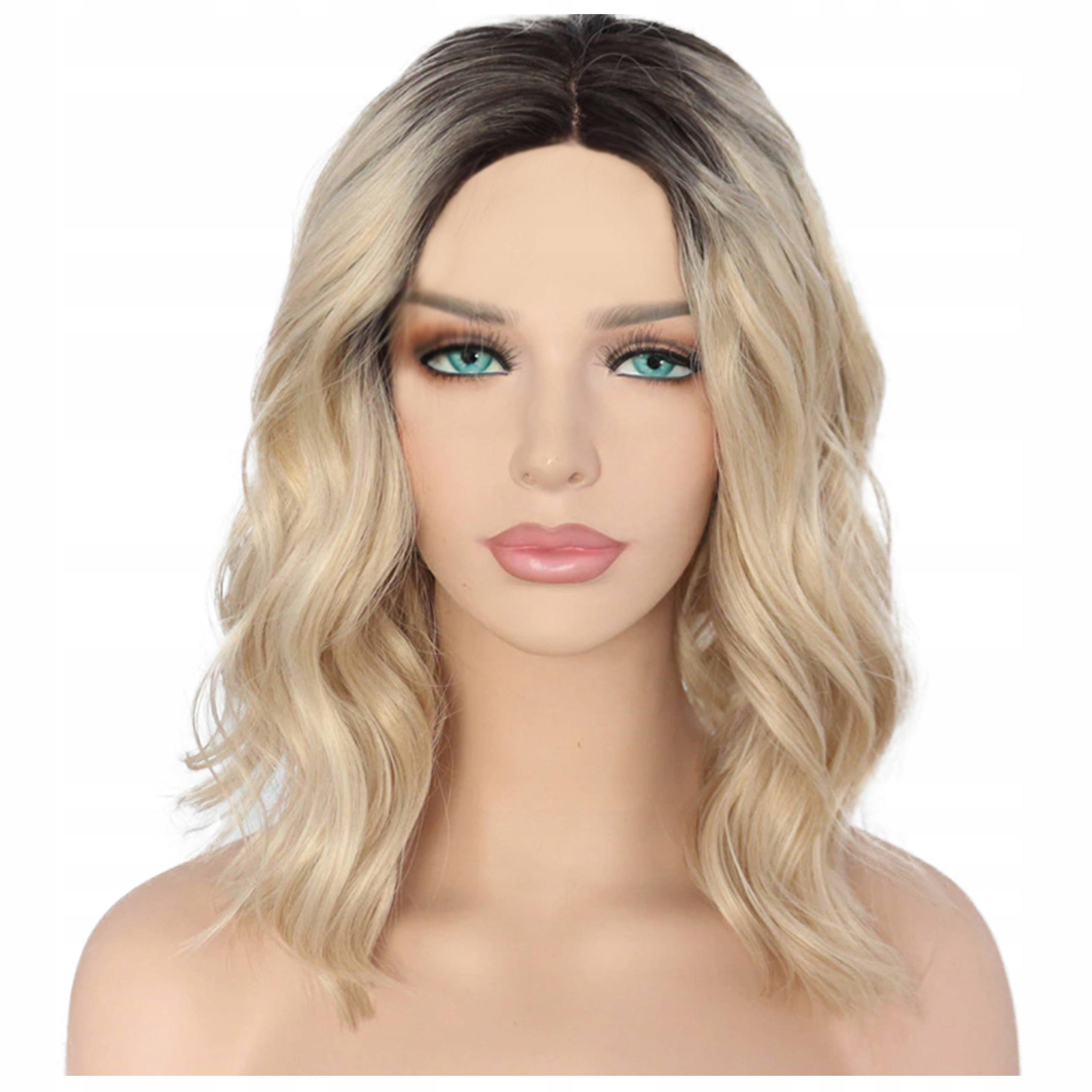 

Peruka krótka fale włosy Jak Naturalne blond Ombre
